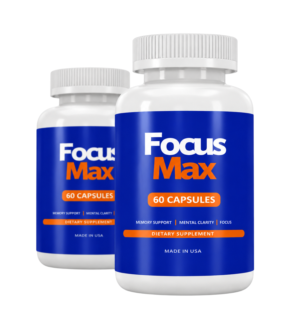 FocusMax brain and memory support supplement, two bottles of 60 capsules